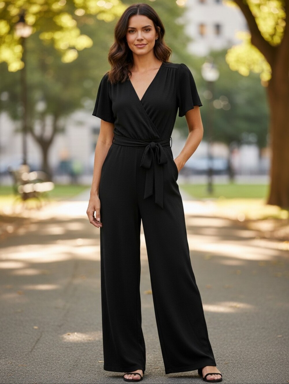 Premier Amaour Black Wrap Jumpsuit with Waist Tie Size 6
